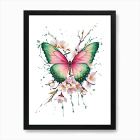 Butterfly With Cherry Blossoms Art Print