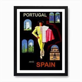 Portugal And Spain, Vintage Travel Poster Affiche