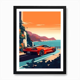 A Chevrolet Corvette In Amalfi Coast, Italy, Car Illustration 7 Art Print