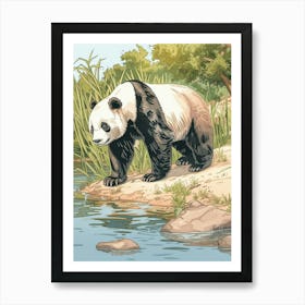 Giant Panda Standing On A Riverbank Storybook Illustration 2 Art Print