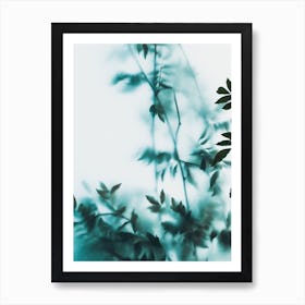 Blue Leaves On Frosted Glass Art Print