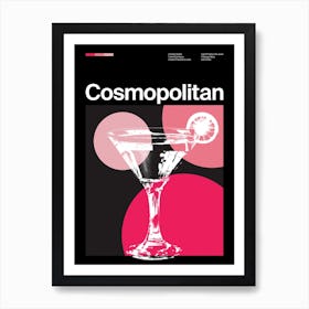 Mid Century Dark Cosmopolitan Cocktail Art Print