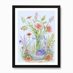 Pink And Lavender Flowers In A Vase Art Print