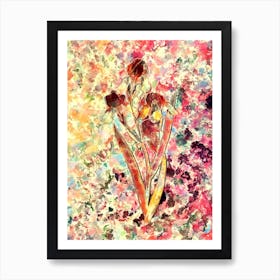Impressionist Elder Scented Iris Botanical Painting in Blush Pink and Gold Art Print