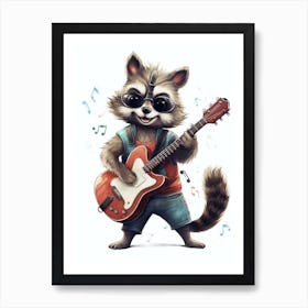 Raccoon With Guitar Illustration 3 Art Print