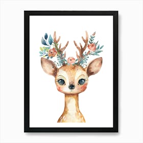 Adorable Watercolor Floral Deer Art Print