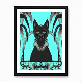 Black Kitty Cat Meow Blue 2 Art Print