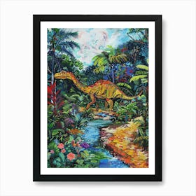 Colourful Dinosaur By The River Painting 2 Art Print