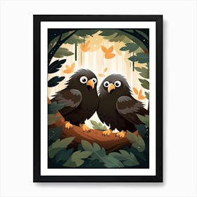 Cute Eaglets In The Forest Illustration 2watercolour Art Print