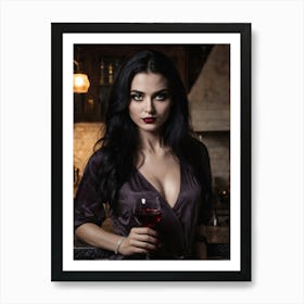 Vampire Woman Holding A Glass Of Wine Art Print