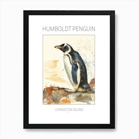 Humboldt Penguin Livingston Island Watercolour Painting 3 Poster Art Print