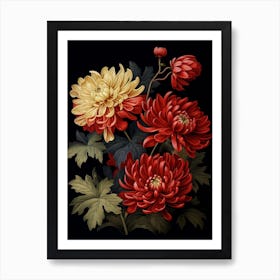 Chrysanthemums 8 William Morris Style Winter Florals Art Print