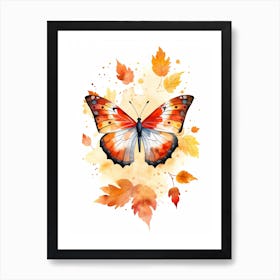 A Butterfly Watercolour In Autumn Colours 0 Art Print