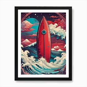 Surfboard In The Waves Art Print