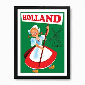 Holland, Girl In National Costume, Vintage Travel Poster Art Print