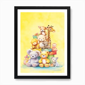 Cute Collection Of Baby Animals Nursery Watercolour 9 Art Print