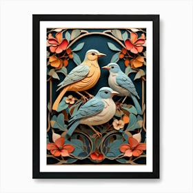 Default Stylized Colorful Design Of Birds In Art Nouveau Style 0 Art Print