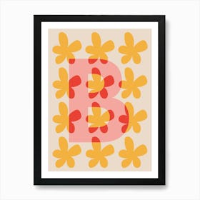 Alphabet Flower Letter B Print - Pink, Yellow, Red Art Print