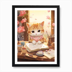 Kawaii Cat Drawings Writing 5 Art Print