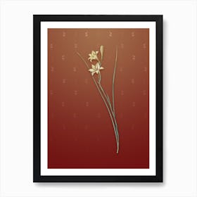 Vintage Gladiolus Botanical on Falu Red Pattern n.0895 Art Print