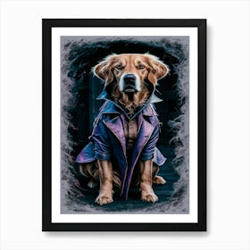 Dog In A Trench Coat Purple & Blue Art Print