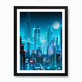 A Full Scale Concept Illustration Of An Urban Future Landscape Bathed In A Sea Of Electric Movement (3) Art Print