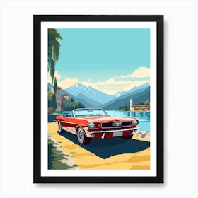 A Ford Mustang Car In The Lake Como Italy Illustration 4 Art Print