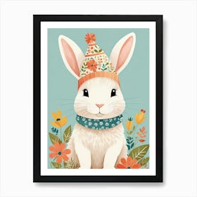 Floral Cute Baby Rabbit Bunny Nursery (9) Art Print