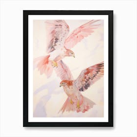 Pink Ethereal Bird Painting Red Tailed Hawk Art Print
