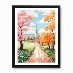 The Cotswolds England 5 Hike Illustration Art Print