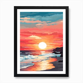 Long Reef Beach Australia At Sunset, Vibrant Painting 3 Art Print