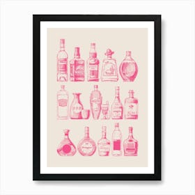 Pink Bottles Bar Cart Art Print