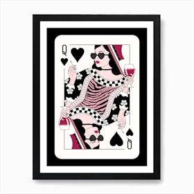 Queen Of Hearts - Red Wine and Cigarettes Black Floral Art Print