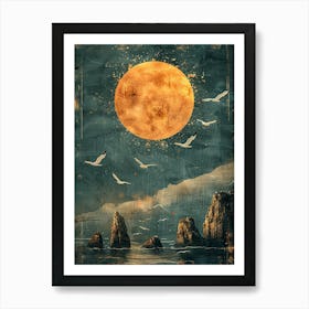 Full Moon Over The Sea Art Print