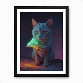 Cat With Origami Art Print