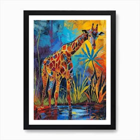 Giraffe Drinking From The Water 2 Art Print