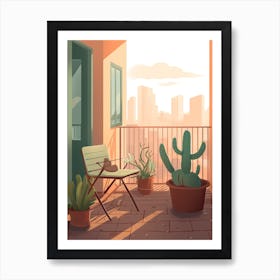 Cactus Balcony Illustration 3 Art Print