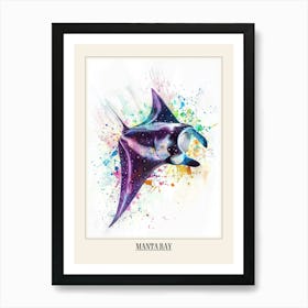 Manta Ray Colourful Watercolour 1 Poster Art Print