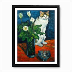 Still Life Of Amaryllis With A Cat 4 Art Print