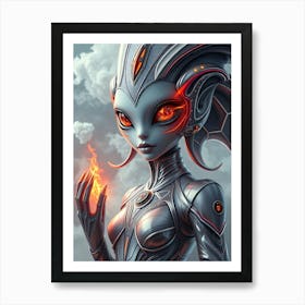 Alien Woman in Silver and Red Art Print