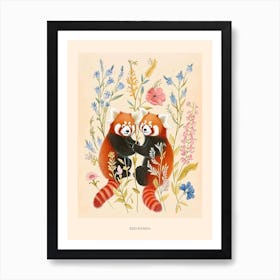 Folksy Floral Animal Drawing Red Panda Poster Art Print