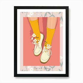Step Into Spring Yellow And Pink Flower Shoes 2 Art Print