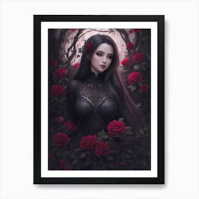 The Beautiful Vampire Surrounded By A Thicket Of Roses Art Print