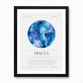 Pisces Zodiac Sign, Aquamarine Birthstone Crystal Gem Art Print