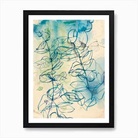 Blue Wash Leaf Art Print