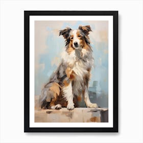 Australian Shepherd Dog, Painting In Light Teal And Brown 0 Art Print