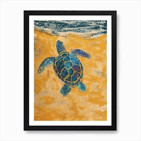 Sea Turtle On The Beach Crayon Doodle 3 Art Print