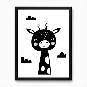 Scandi Black Giraffe With Clouds Art Print