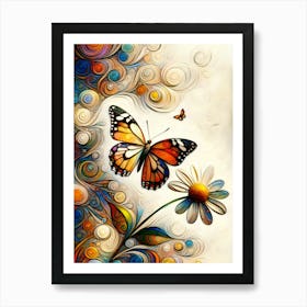 Butterfly And Daisy Art Print
