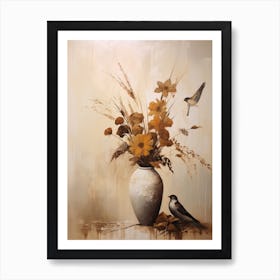 Bird Of Paradise, Autumn Fall Flowers Sitting In A White Vase, Farmhouse Style 2 Art Print